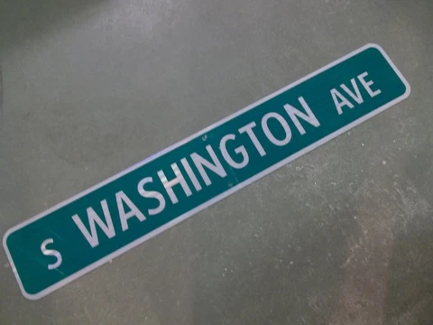 LARGE ORIGINAL S WASHINGTON AVE STREET SIGN 48" X 8" WHITE LETTERING ON GREEN Cover