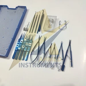 Juego de 21 piezas de instrumentos oftálmicos de titanio para cataratas oculares con bandeja de esterilización - Imagen 1 de 3