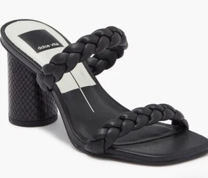 Dolce Vita Womens Block Heel Double Braided Strap Sandals Black Leather Size 6 - Picture 1 of 9