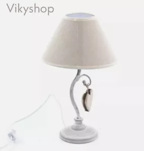 LAMPADA ABATJOUR COMODINO Shabby chic GRIGIO cuore legno PARALUME CAMERA h33 - Foto 1 di 2