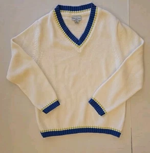 PAPO D' ANJO VNECK WHITE SWEATER - SIZE 8 - TENNIS PREPPY - Picture 1 of 5