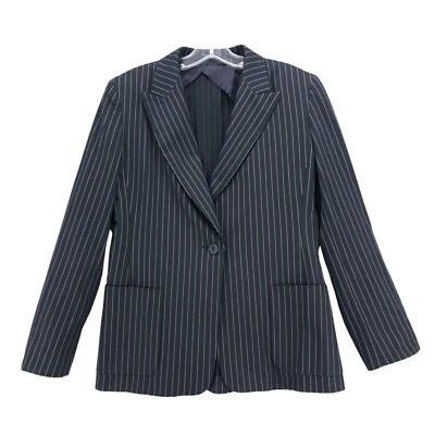MAX MARA Pinstriped Single Button Blazer Jacket Black Cotton Blend Stretch US 8 - Image 1 of 4