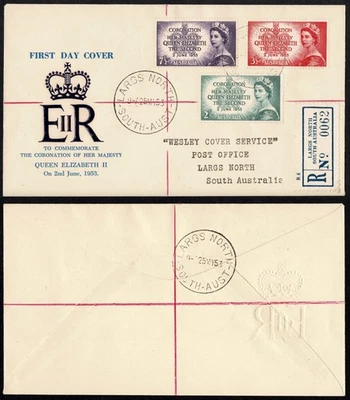 澳大利亚 1953 年 FDC,加冕 QEII,韦斯利封面服务,Largs North SA — 第 1/3 张图片