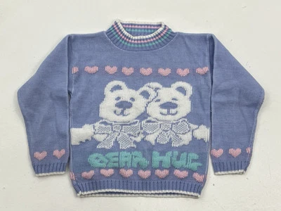 VTG 80s 90s Toddler Girls BEAR HUG Hearts Sweater Fairy Kei Kidcore 4T 5T? USA - Image 1 of 4