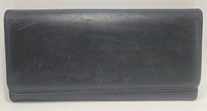 Coach Black Leather Envelope Slim Skinny Flap Continental Snap Wallet Clutch - Picture 1 of 5