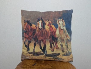 Vintage Cowboy Pferd Ranch Sattel Western Canvas Wandteppich Überwurf Kissen 16" B9 - Bild 1 von 6
