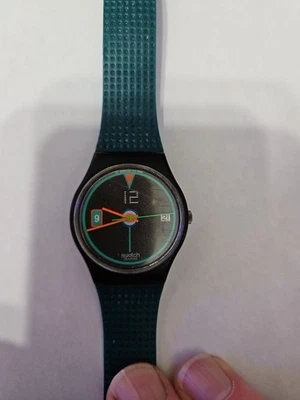 1988 Geometric Swatch Watch Rare, Vintage 1980s Swatch Date Running READ - Image 1 of 4