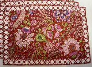 12pc Dena Cotton Quilted Placemats Peacock Floral Paisley Red 4 NEW Poly Napkins - Picture 1 of 24