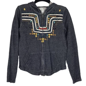 Lucky Lotus Hoodie Full Zip Up Embroidered Navy Cotton Knit Pockets Boho Medium - Bild 1 von 9