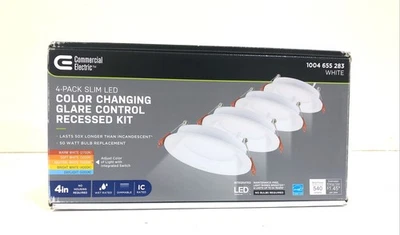 Commercial Electric Slim Baffle 4 in. Color Select Canless Recessed LED Kit 4PK - Image 1 of 3
