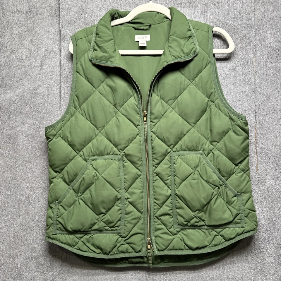 Chaleco acolchado J Crew para mujer L verde oliva acolchado cremallera completa granola preppy Foto 1 de 4