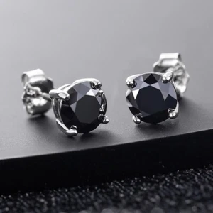 4.20 Ct Treated Certified Black Diamond Solitaire Stud Earrings In 925 Silver - Picture 1 of 6