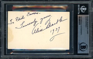 Alice Marble Autographed Signed 2x3.5 Business Card "To Edith" Beckett 10541076