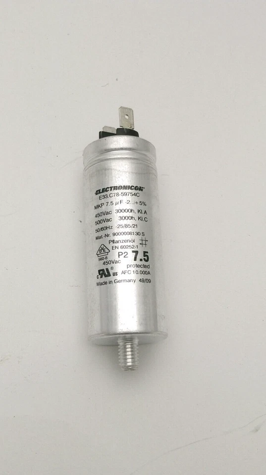 Original Bosch Condensador Metal Papel MOTOR CONDENSADOR 7.5 μF 00610150 610150 Foto 1 de 1