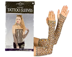 Sexy Leopardo Tatuaje Mangas Guantes Guantes Disfraz Elegante Vestido - Imagen 1 de 8