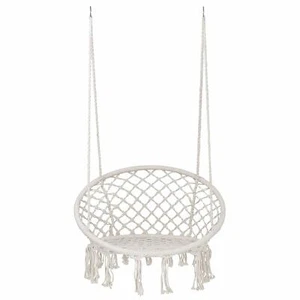 Cotton Hammock Swing Camping Hanging Rope Chair Wooden Beige Home Outdoor Patio - Picture 1 of 7