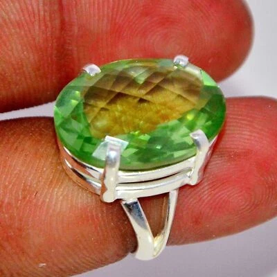 Green Peridot Gemstone Handmade Ring, 925 Sterling Silver Jewelry Ring- All Size - Image 1 of 4