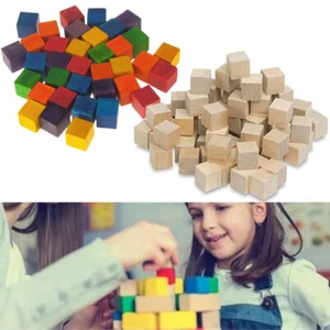 36 Craft Blocks Natural Wooden Cubes Assorted Color Hardwood Square Wood 0.58" - Picture 1 of 1