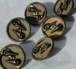6 Antique Buttons Embossed Cornucopia Scroll Brass Victorian 1/2" Round Shank - Picture 1 of 1