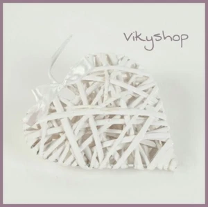 CUORE DECORAZIONE VIMINI BIANCO SHABBY MATRIMONIO BOMBONIERA SEGNAPOSTO 15 CM  - Foto 1 di 1