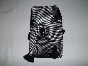 Skull print sheer fishnet tights black nip goth punk metal - Picture 1 of 2