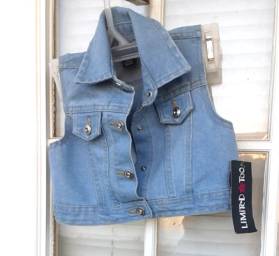 Novo com etiquetas Colete Jaqueta Feminina Limitada Too Denim Snap Front Sem Mangas Tamanho 4T - Imagem 1 de 4