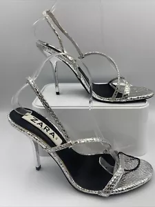 ZARA Silber Riemchen Stiletto Heels. Sehr hoch. UK7 EU40 - Bild 1 von 16