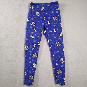 No Boundaries Leggings Faux Fur Lined Juniors Medium 7-9 Blue Holiday Penguins - Picture 1 of 12