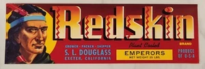 Label Redskin Grapes Douglass Exeter California Indian - Picture 1 of 1