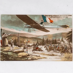Erster Weltkrieg französische Antoinette Eindecker Flugzeug führende Kavallerie Postkarte Flauvette - Bild 1 von 4