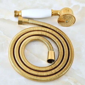 Golden Brass Handheld Shower Head Hose Bath Water Spray Hand Held + 1.5m Hose - Picture 1 of 7