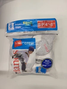 Hanes Boys Crew Socks 6 Pack White EZ Sort Match Reinforced Heel & Toe - Picture 1 of 4