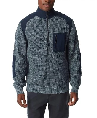 Men’Quarter-Zip Long Sleeve Pullover Patch Sweater 2XL Celestrial blue navy - Image 1 of 4