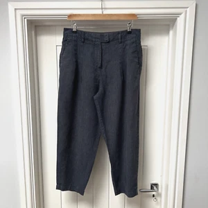 Toast Trousers Women's UK 12 Blue Striped 100% Linen Wide Leg Cropped Pants - Picture 1 of 15
