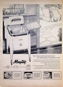Annuncio stampa VINTAGE ANNI '40 ~ Lavatrice Maytag ~ Bianco neve e quasi asciutto - Maytag... - Foto 1 di 1