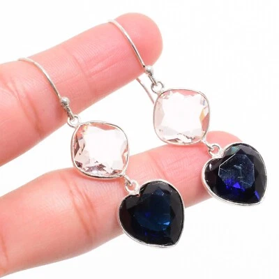 Pendientes de plata de ley 925 con piedras preciosas de ónix azul Morganita 3,15 Inc GK-132 Foto 1 de 3