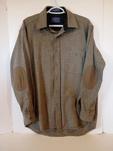 Pendleton Shirt Mens Medium Brown 100% Wool Elbow Patches Outdoor Hiking Camp - Picture 1 of 8