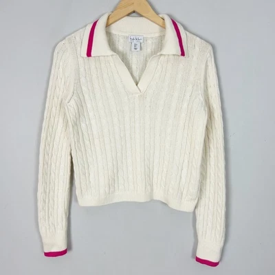 Nicole Miller Cable Knit Collared Polo Sweater Preppy Old Money Size Small Women - Image 1 of 3