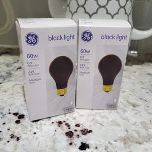 2-Pack of GE 60W Black Light Bulbs A19 - Medium Base - New Unused - Picture 1 of 4