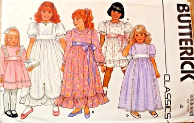 Butterick 3649 girls' size 4 dress above knee or ankle length ruffle Year 1986 - Image 1 of 4