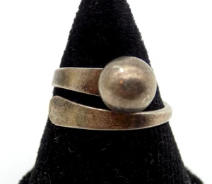 Vintage Mid Century Modernist Sterling Silver Wrap Ball Ring Sz 5+ Signed IR - Picture 1 of 6