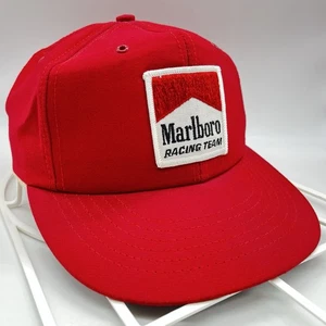 Vintage Red MARLBORO RACING TEAM Patch SnapBack Embroidered Cap USA Made VTG 90s - Picture 1 of 7