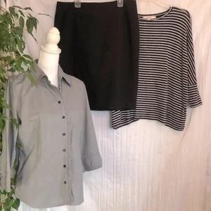 LOFT blk striped oversize top & blk office pencil skirt sz M & NY & Co dress top - Picture 1 of 16
