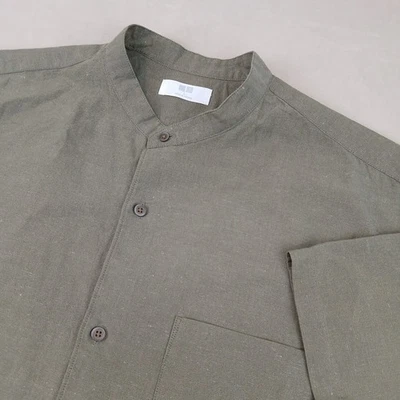 Uniqlo Large Mens Shirt Banded Collar Linen Blend Button Up Short Sleeve 24x30 - Image 1 of 4