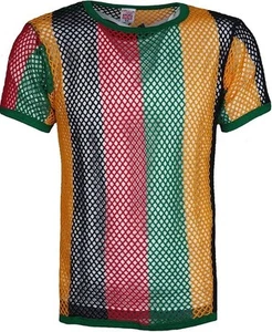 Men's Fitted Rasta Stripe 100% Cotton String tshirt Mesh Fishnet Muscle Reggae - Picture 1 of 1