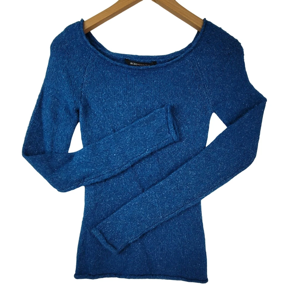 Suéter Acrílico Manga Larga Cuello Barco Tejido Azul BCBG Max Azria Talla X-Pequeño Foto 1 de 4