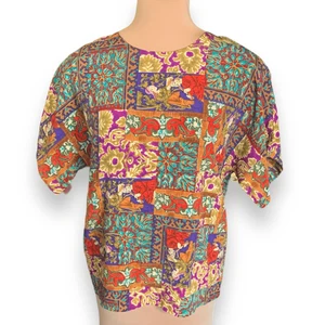 Top Vintage Che Studio Multicolor Estampado Patchwork Renacimiento Manga Corta - Imagen 1 de 8