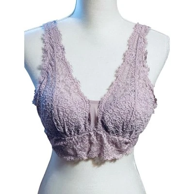 Aerie Eyelash Lace Plunge Bralette Floral Lilac Size M Convertible Casual Comfy - Image 1 of 4
