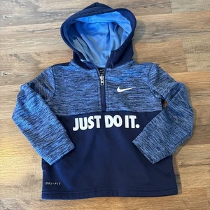 Nike Dri Fit Hoodie 2T Just Do It Boys Pockets Navy Blue UNC Blue - Picture 1 of 11