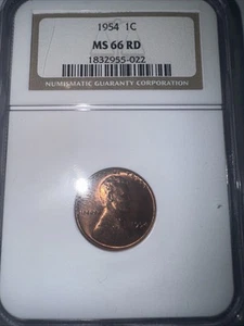 1954 LINCOLN CENT NGC MS 66 RD - Picture 1 of 5